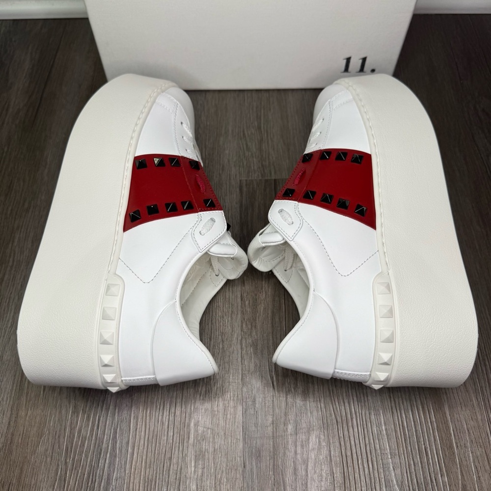 Valentino Garavani Limited Edition Rockstud Platform White Red Leather Sneakers - Picture 11 of 15